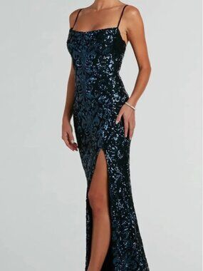 Windsor Jillian Sequin Slit Long Formal Dress